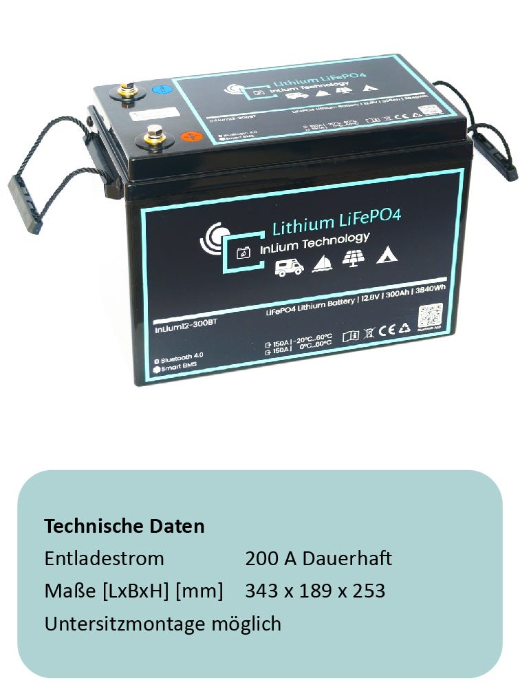 300Ah Lithium LiFePO4 Akku mit BMS Bluetooth - Sitzsockeleinbau - Batterie | fullSol