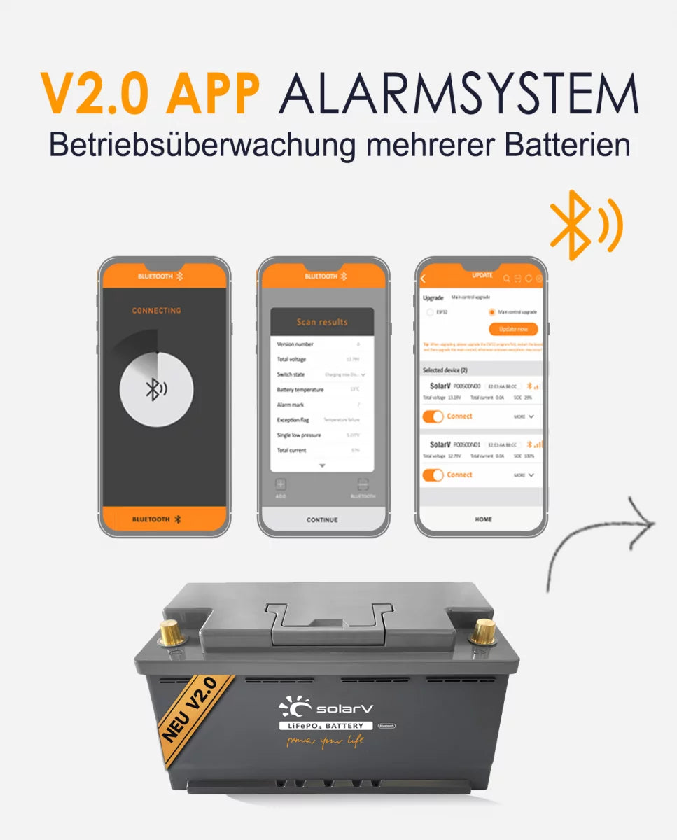 100Ah 12V Lithium Batterie - LiFePO4 Akku mit Bluetooth BMS