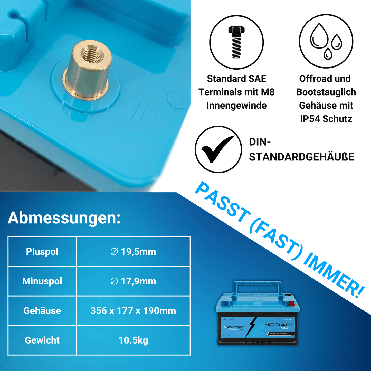 Supervolt SE 100Ah LiFePO4 Lithium Batterie 12V - | fullSol